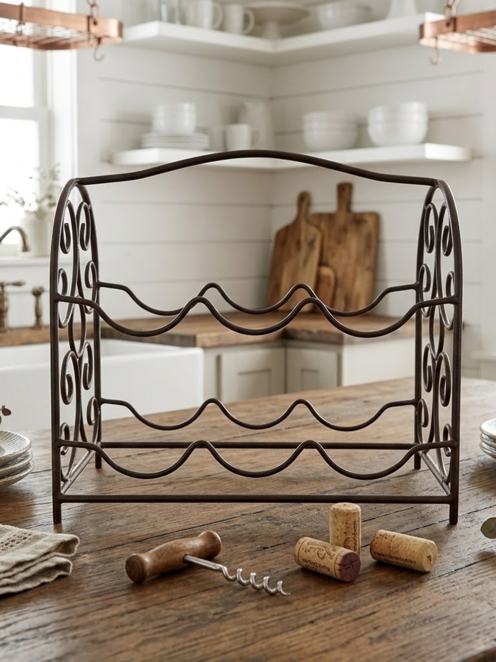Rustic Wrought Iron Countertop Wine Rack